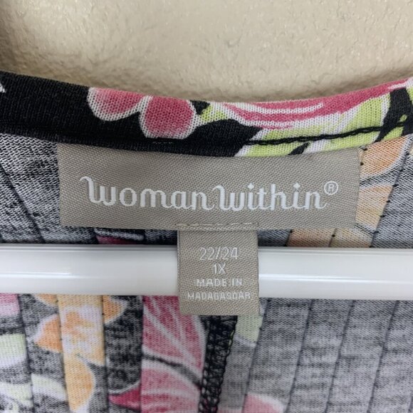 Woman Within Womens Maxi Dress 1X 22 24 Sleeveless Tropical Floral Pink Pleated - Picture 2 of 13